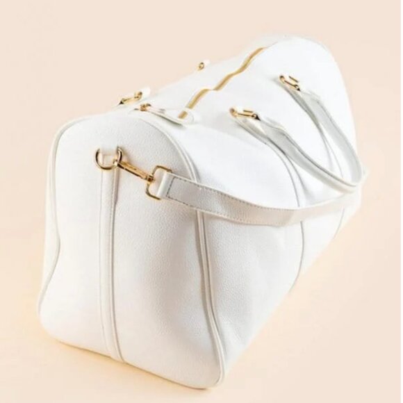 New White Vegan Leather Duffel Bag Travel Weekender Gym Bag with Shoulder Strap - Picture 2 of 4